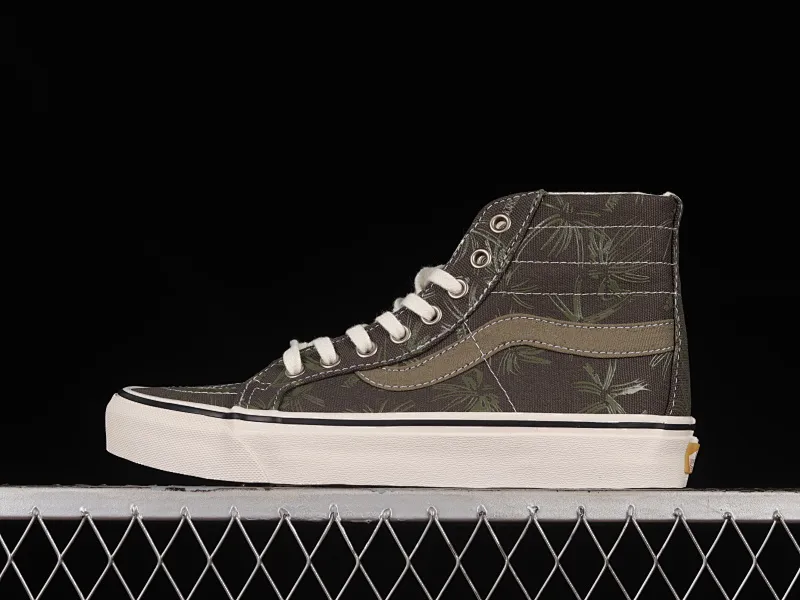 All categories Vans Vans series Vans Hi Vans high-top Vans Sk8-Hi 138 Decon Vans official black dark green palm leaf print high-top casual sneakers VN0A4UMNB73